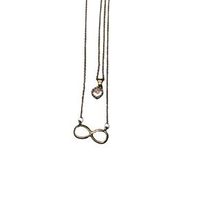 Costume Infinity & Iridescent Bead on Double Gold Chains